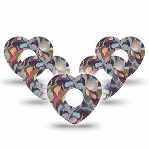 ExpressionMed Abstract Leaves Freestyle Libre 3 Heart Shape Tape 5-Pack Wild Leaves Cool Tone Hues Patch CGM Design