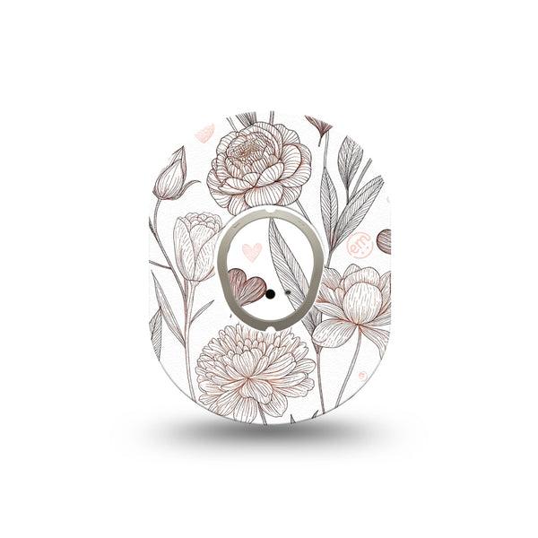 ExpressionMed Minimalist Botanical Dexcom G7 and Dexcom Stelo Glucose Biosensor System Mini, Single Tape and Single Sticker Neutral botanical design Waterproof Sensor Cover for CGM