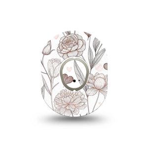 ExpressionMed Minimalist Botanical Dexcom G7 and Dexcom Stelo Glucose Biosensor System Mini, Single Tape and Single Sticker Neutral botanical design Waterproof Sensor Cover for CGM