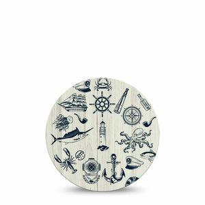 ExpressionMed Nautical Seas Freestyle Libre and Libre 2 Plus Overpatch, Abbott Lingo, Single Tape Nautical Themed, Fixing Ring Patch CGM Design