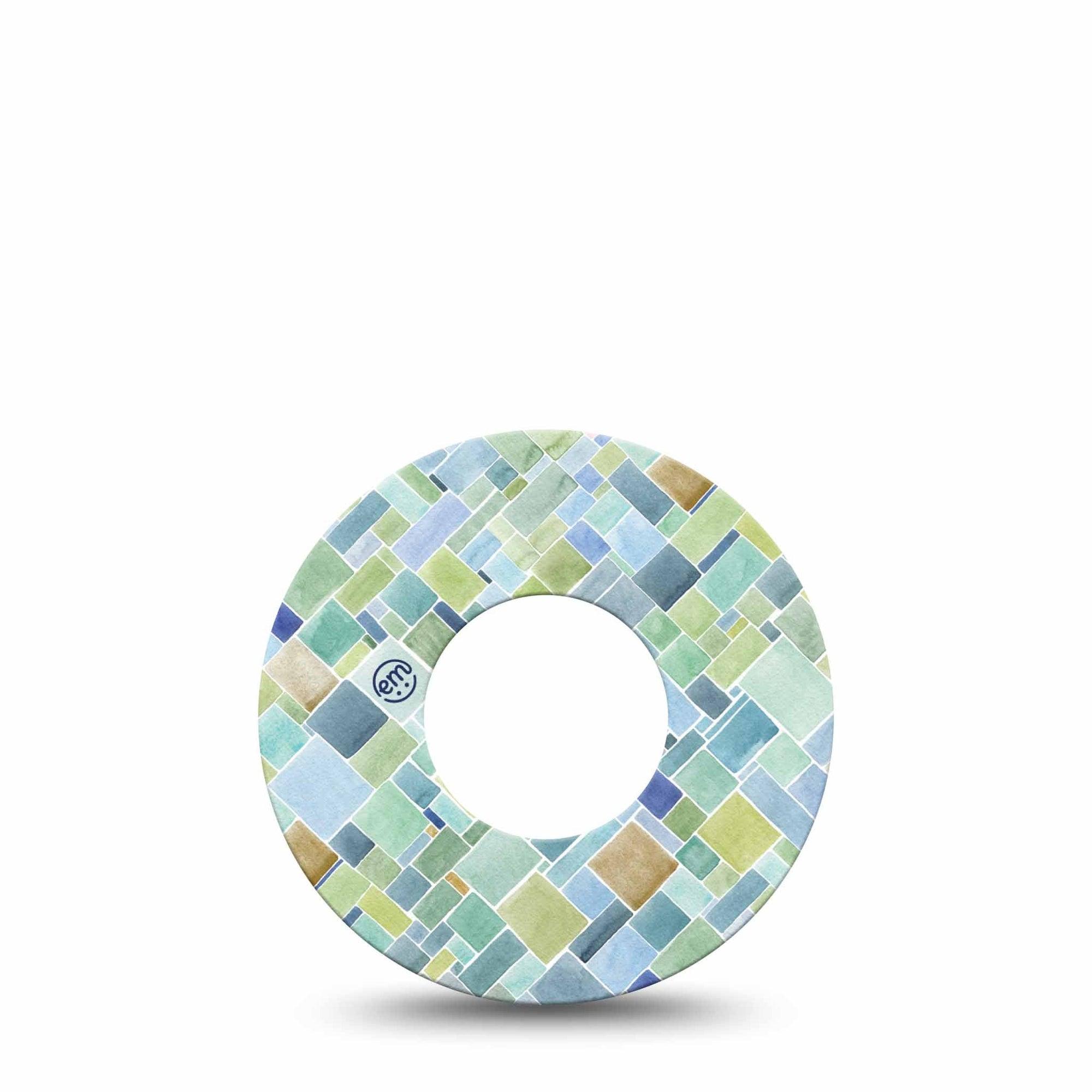 ExpressionMed Watercolor Geometrics Freestyle Libre Tape, Abbott Lingo, Single Patchwork Tile Green Blue Fixing Ring Tape Continuous Glucose Monitor Design