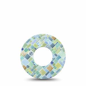 ExpressionMed Watercolor Geometrics Freestyle Libre Tape, Abbott Lingo, Single Patchwork Tile Green Blue Fixing Ring Tape Continuous Glucose Monitor Design