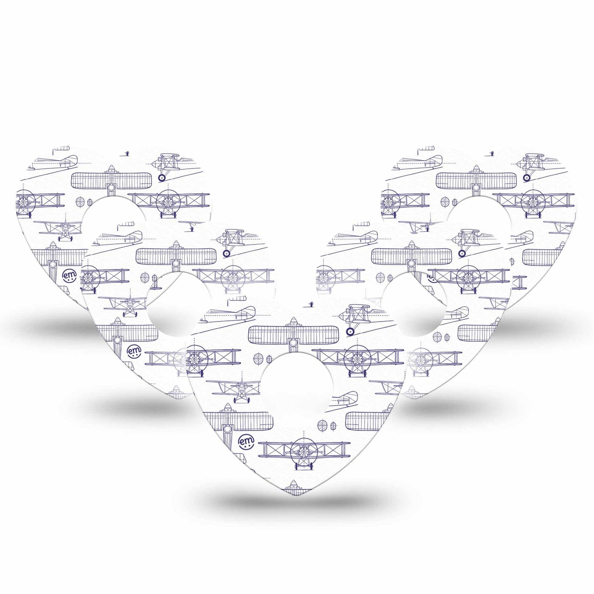 ExpressionMed Airplane Freestyle Libre 3 and Libre 3 Plus Heart Shape Tape 5-Pack Tape Glider Planes, Patch CGM Design