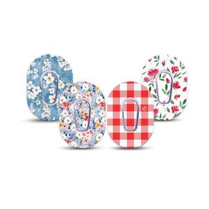 ExpressionMed Liberty Blooms Dexcom G6 Mini, tape and sticker  red white blue flowers Waterproof Adhesive Tape for CGM