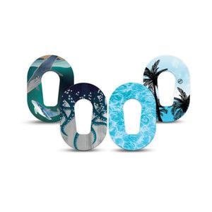 ExpressionMed Poolside Tide Dexcom G6 Mini, 4-Pack Tape beach blue aesthetic Waterproof Sensor Cover for Continuous Glucose Monitor