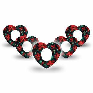 ExpressionMed Christmas Floral Dexcom G7 Heart Shape Tape, Dexcom Stelo Glucose Biosensor System, 5-Pack Tape Holiday Florals, Overlay Patch CGM Design