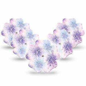 ExpressionMed Wisteria Fade Freestyle Libre, Libre 2 Plus, and Abbott Lingo Flower, 5-Pack Tape and 5-Pack Sticker Lavender flowers Waterproof Plaster for Continuous Glucose Monitor