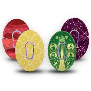 ExpressionMed Somewhere Over the Rainbow Variety Pack Dexcom G6 Tape, 4-Pack Tape and 4-Pack Sticker Variety, Ruby Slipper Inspired, Plaster Continuous Glucose Monitor Design