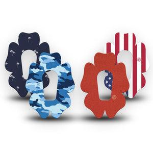 ExpressionMed USA Basics Dexcom G6 Flower, 4-Pack Tape patriotic simple design Overlay Patch for Continuous Glucose Monitor