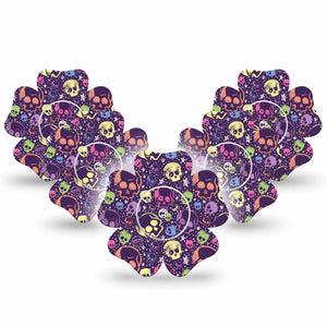 ExpressionMed Neon Skulls Freestyle Libre 2 and Libre 2 Plus Flower Shape Tape, Abbott Lingo,  5-Pack Tape and 5-Pack Sticker Glowing Neon Skulls Inspired, Fixing Ring Tape CGM Design
