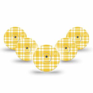 ExpressionMed yellow gingham Freestyle Libre 3 and Libre 3 Plus, 5-Pack Tape and 5-Pack Sticker Yellow white checkered Sensor Cover for CGM