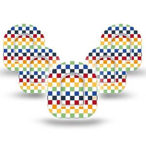 ExpressionMed Rainbow Checkerboard Omnipod Mini Tape 5-Pack Tape and 5-Pack Sticker Rainbow Checked, Adhesive Tape Pump Design