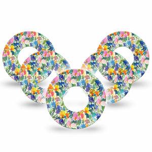 ExpressionMed Summer Fling Freestyle Libre and Libre 2 Plus Tape, Abbott Lingo, 5-Pack Tape Brush Stroke Flowers, Fixing Ring Tape Continuous Glucose Monitor Design