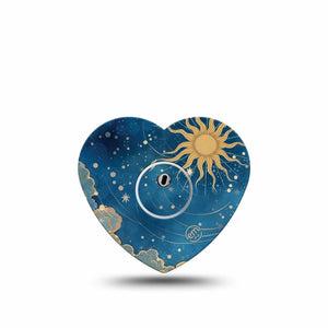 ExpressionMed Mystic Skies Freestyle Libre 3 and Libre 3 Plus Heart, Single Tape and Single Sticker sun and clouds illustration Patch for CGM