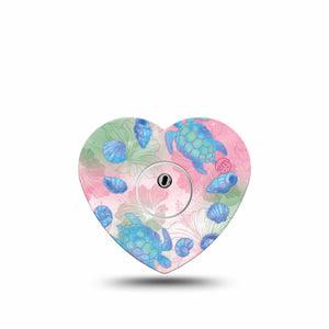 ExpressionMed Turtley One-derful Freestyle Libre 3 and Libre 3 Plus Heart, Single Tape and Single Sticker Pink hibiscus blue turtles Patch for CGM