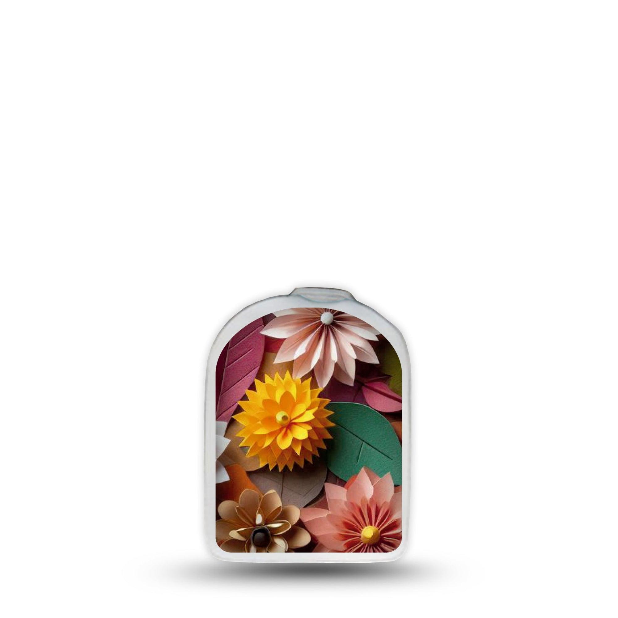 ExpressionMed 3D Floral Omnipod Surface Center Sticker Single Sticker Only Orange Fall Toned 3D Florals And Leaves, Vinyl Decoration Pump Design