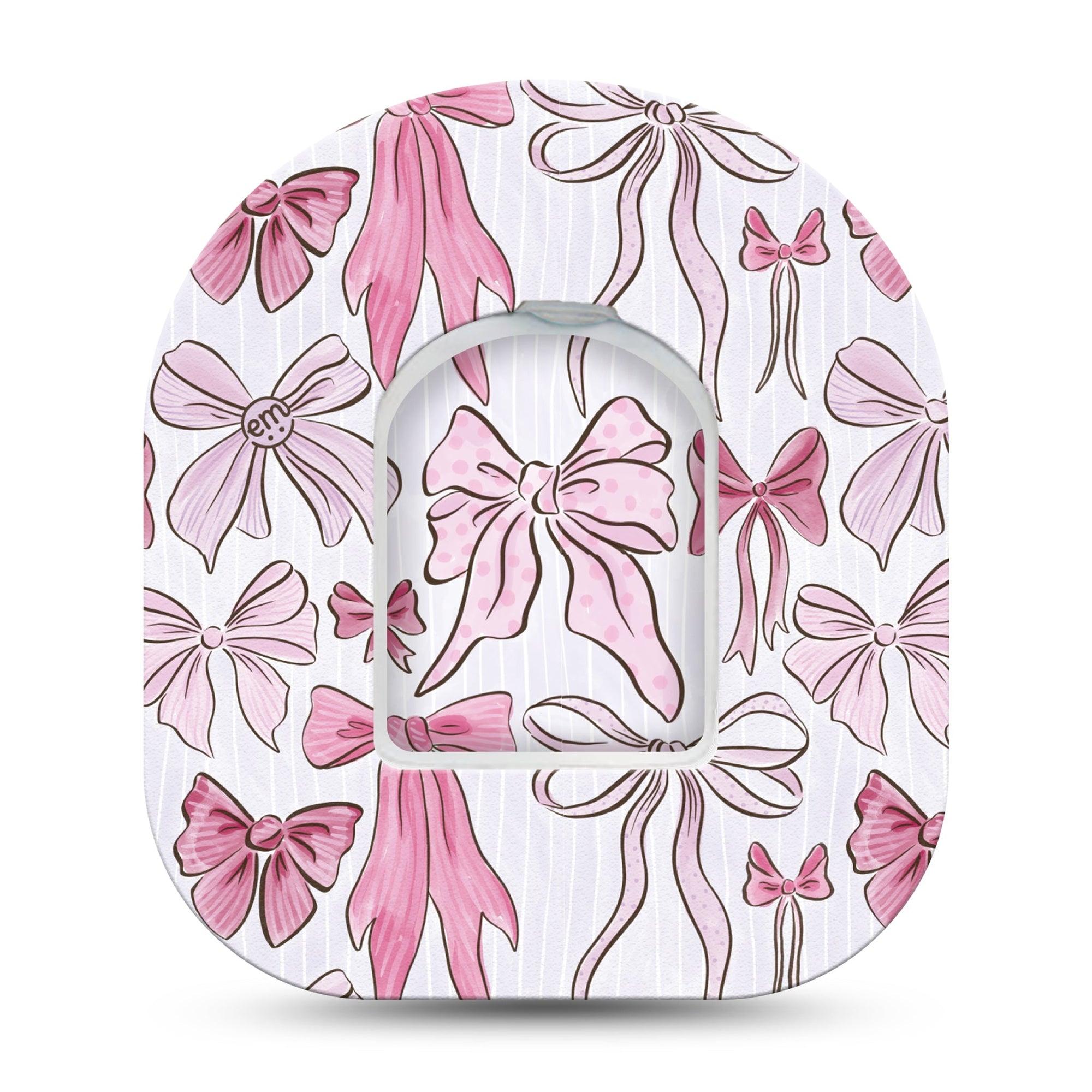 ExpressionMed Bows and Ribbons Omnipod Tape Single Tape and Single Sticker Pink Fabric Ribbon Bow Inspired, Adhesive Patch Pump Design