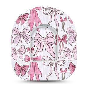 ExpressionMed Bows and Ribbons Omnipod Tape Single Tape and Single Sticker Pink Fabric Ribbon Bow Inspired, Adhesive Patch Pump Design