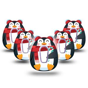 ExpressionMed Happy Penguin Dexcom G6 Gumdrop Shape Tape, 5-Pack Tape and 5-Pack Sticker Holiday-Themed Penguin, Overlay Patch CGM Design