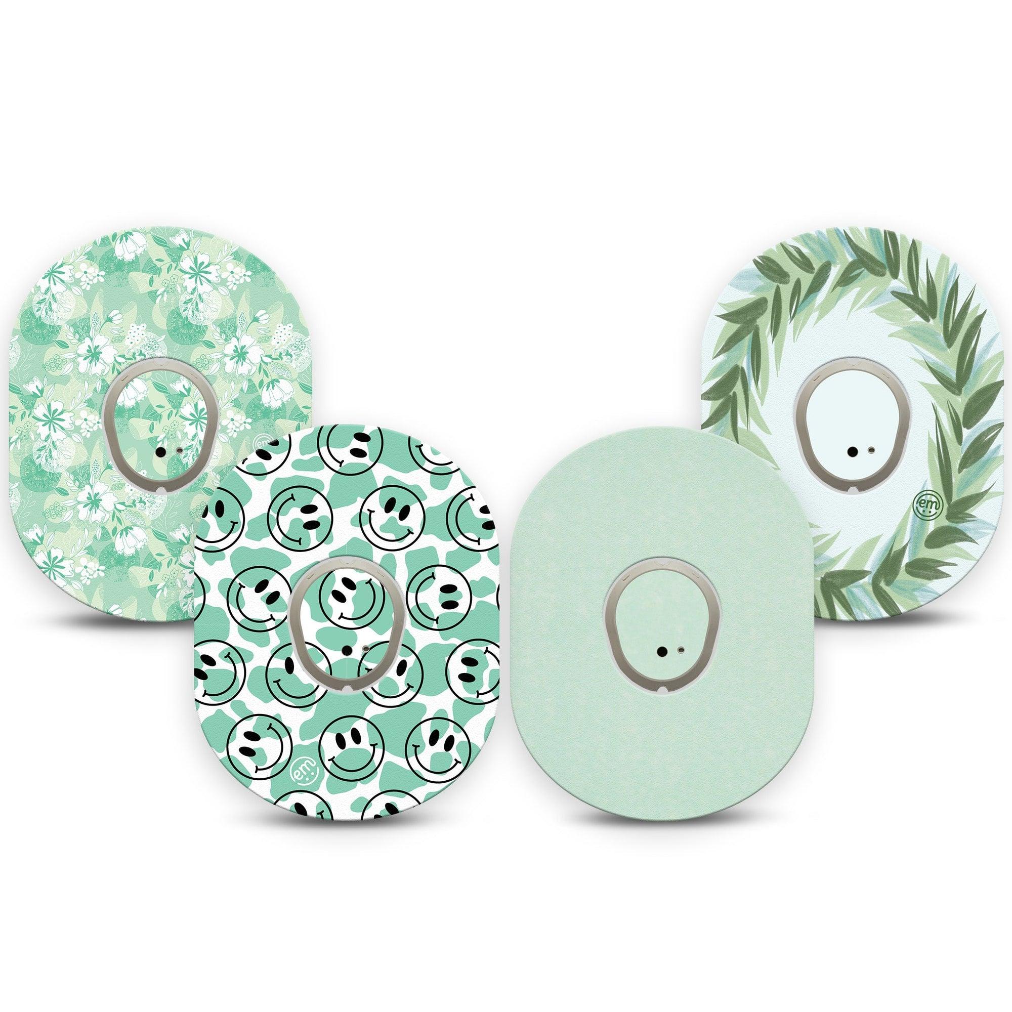 ExpressionMed Pistachio Whirl Variety Pack Dexcom G7 Tape, Dexcom Stelo Glucose Biosensor System, 4-Pack Tape and 4-Pack Sticker Variety, Pastel Green Colors, Overlay Tape CGM Design