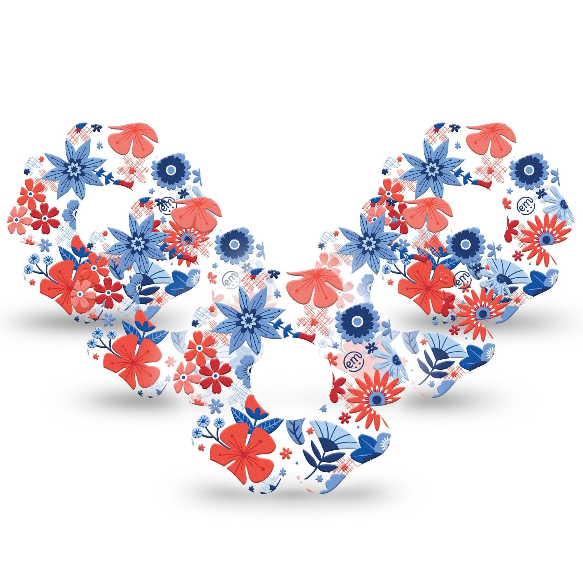 ExpressionMed July Flowers Infusion Set Flower Shape Tape 10-Pack variety red blue white flowers Overlay Tape Continuous Glucose Monitor Design