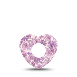 ExpressionMed Purple Daisy Infusion Set Heart Shape Tape, 5-Pack Tape Lilac Tranquility Blooms, Adhesive Tape Continuous Glucose Monitor Design