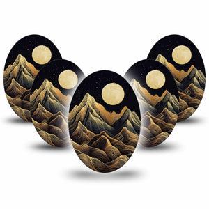 ExpressionMed Black Mountain Medtronic Guardian Enlite Universal Oval, 5-Pack Tape Night Sky Mountains, Plaster CGM Design