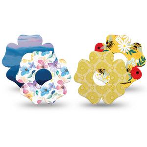 ExpressionMed Summer Brights Freestyle Libre 3 and Libre 3 Plus Flower, 4-Pack Tape Watercolors and bright yellow Adhesive Tape for Continuous Glucose Monitor
