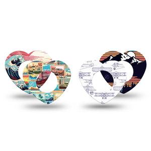 ExpressionMed Wander & Roam Variety Pack Freestyle Libre 2 and Libre 2 Plus Heart Shape Tape, Abbott Lingo, 4-Pack Tape Variety, Retro Automobile Inspired, Adhesive Patch CGM Design