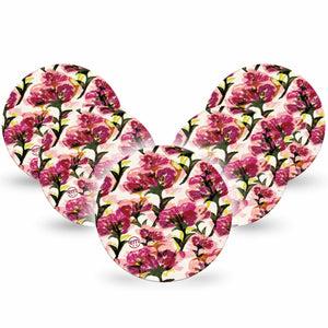 ExpressionMed Maroon Flowers Dexcom G7 Overpatch, Dexcom Stelo Glucose Biosensor System, 5-Pack Tape Red Flowers With Stems, Overlay Tape CGM Design