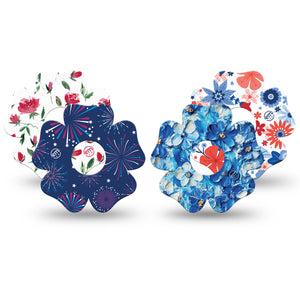 ExpressionMed Red, White & Bloom Variety Pack Freestyle Libre 3 and Libre 3 Plus Flower Shape Tape 4-Pack Tape Variety Sparkling Independence Day Prints, Plaster CGM Design