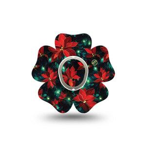 ExpressionMed Christmas Floral Dexcom G7 Flower Shape Tape, Dexcom Stelo Glucose Biosensor System, Single Tape and Single Sticker Poinsettias and Lights, Plaster CGM Design