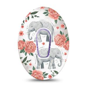 ExpressionMed Sweet Elephants Dexcom G6, Single Tape and Single Sticker elephant illustration Sensor Cover for Continuous Glucose Monitor