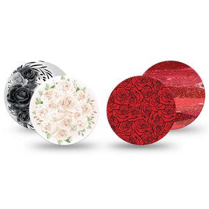 ExpressionMed Crimson Bloom Variety Pack Freestyle Libre, Libre 2 Plus, and Abbott Lingo OverPatch, 4-Pack Tape Red gray roses Fixing Ring Patch for Continuous Glucose Monitor