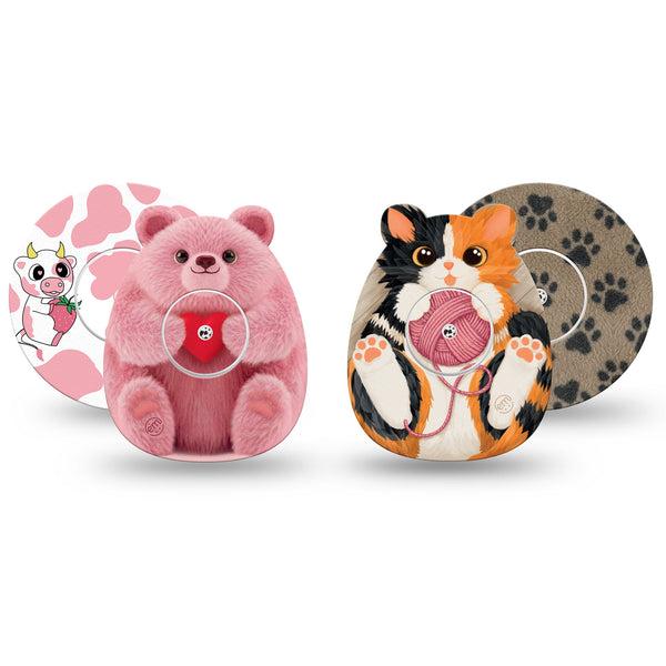 ExpressionMed Cozy Critters Freestyle Libre, Libre 2 Plus, and Abbott Lingo, tape and sticker  Pink orange and black paws Adhesive Tape for CGM
