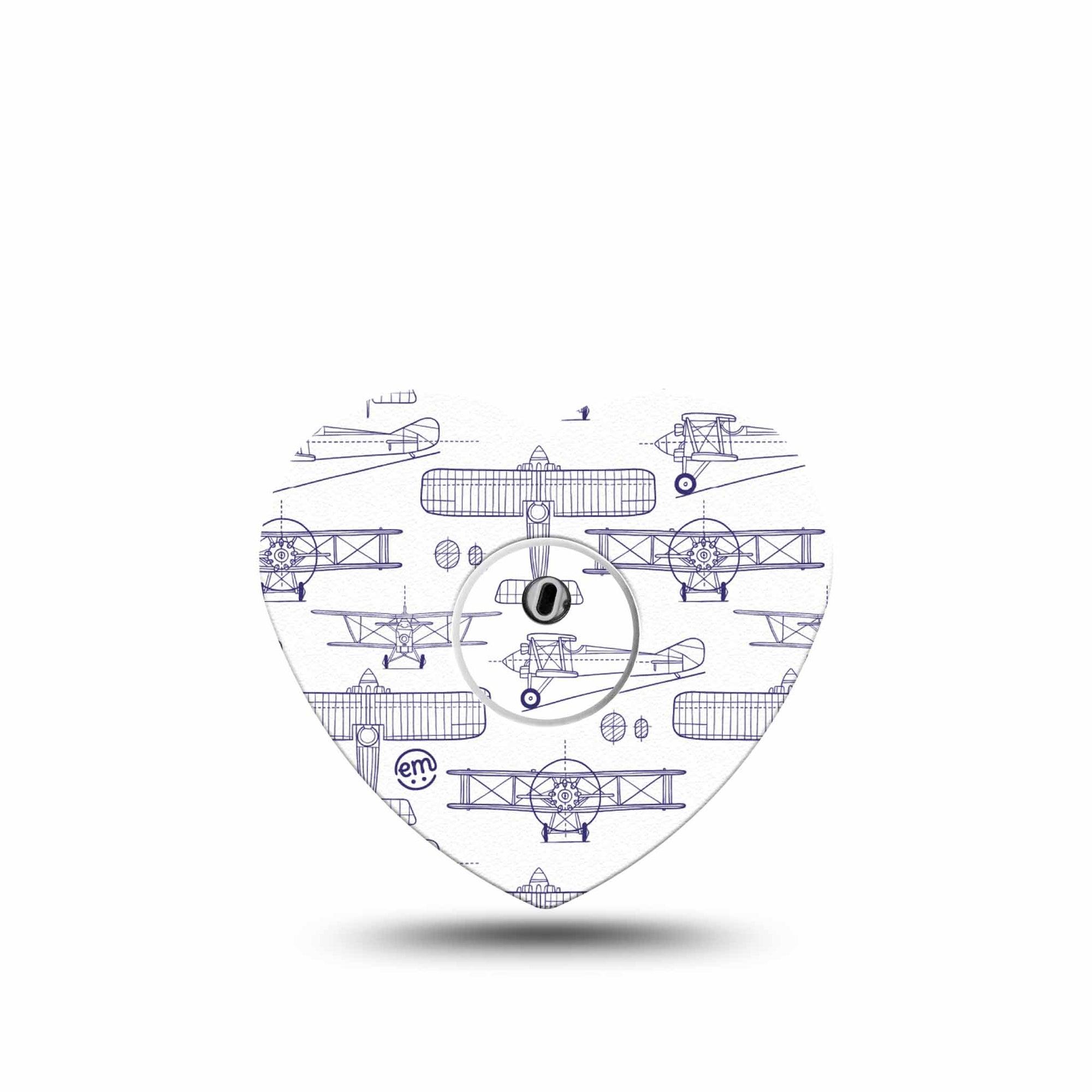 ExpressionMed Airplane Freestyle Libre 3 and Libre 3 Plus Heart Shape Tape, Single Tape and Single Sticker Glider Planes, Patch CGM Design