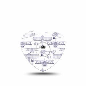 ExpressionMed Airplane Freestyle Libre 3 and Libre 3 Plus Heart Shape Tape, Single Tape and Single Sticker Glider Planes, Patch CGM Design