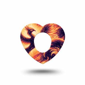 ExpressionMed Rising Phoenix Dexcom G7 Heart Shape Tape, Dexcom Stelo Glucose Biosensor System, Single Tape Life and Death Symbolism, Overlay Patch CGM Design