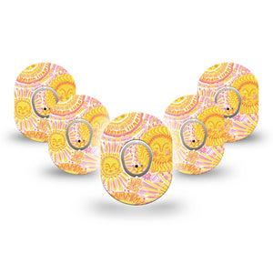 ExpressionMed Bright Sunshine Dexcom G7 and Dexcom Stelo Glucose Biosensor System Mini, 5-Pack Tape and 5-Pack Sticker cheerful yellow style Sensor Cover for Continuous Glucose Monitor