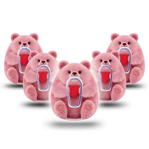 ExpressionMed Bear-y Lovable Dexcom G6 Gumdrop Shape Tape, 5-Pack Tape + 5-Pack Sticker Stuffed pink bear Overlay Patch CGM Design