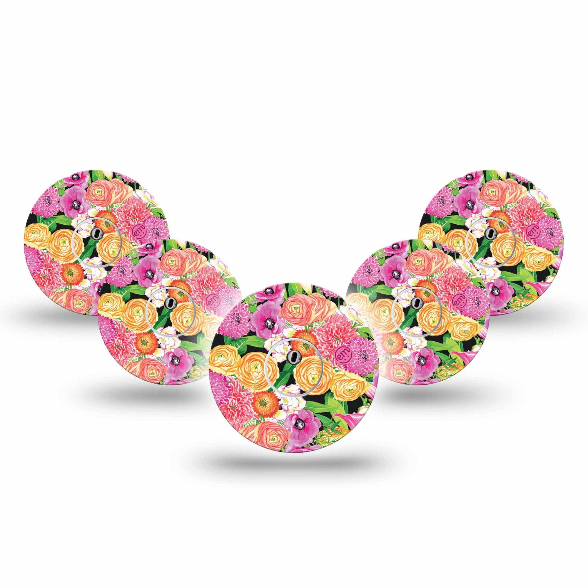 ExpressionMed Hand Painted Flowers Freestyle Libre 3 Tape 5-Pack Tape and 5-Pack Sticker Baby Pink Florals Adhesive Tape CGM Design