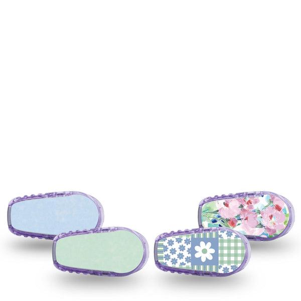 ExpressionMed Soft Balance Dexcom G6 Sticker, 4-Pack Sticker Patchwork blue green flowers Adhesive Tape for CGM