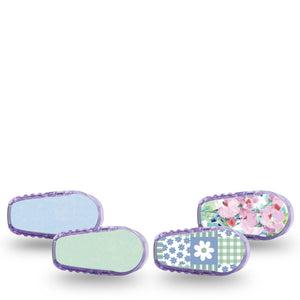 ExpressionMed Soft Balance Dexcom G6 Sticker, 4-Pack Sticker Patchwork blue green flowers Adhesive Tape for CGM