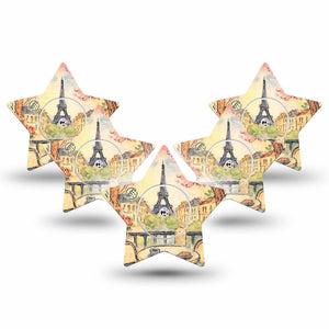 ExpressionMed Café Terrace Freestyle Libre, Libre 2 Plus, and Abbott Lingo Star, 5-Pack Tape and 5-Pack Sticker Watercolor eiffel tower Waterproof Sensor Cover for Continuous Glucose Monitor