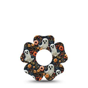 ExpressionMed Embroidered Ghost Infusion Set Flower Shape Tape, 5-Pack Tape Cute Spooky Embroidery, Plaster Continuous Glucose Monitor Design