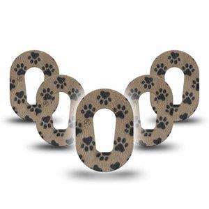 ExpressionMed Fuzzy Pawprints Dexcom G6 Mini, 5-Pack Fuzzy black paws Waterproof Plaster for Continuous Glucose Monitor