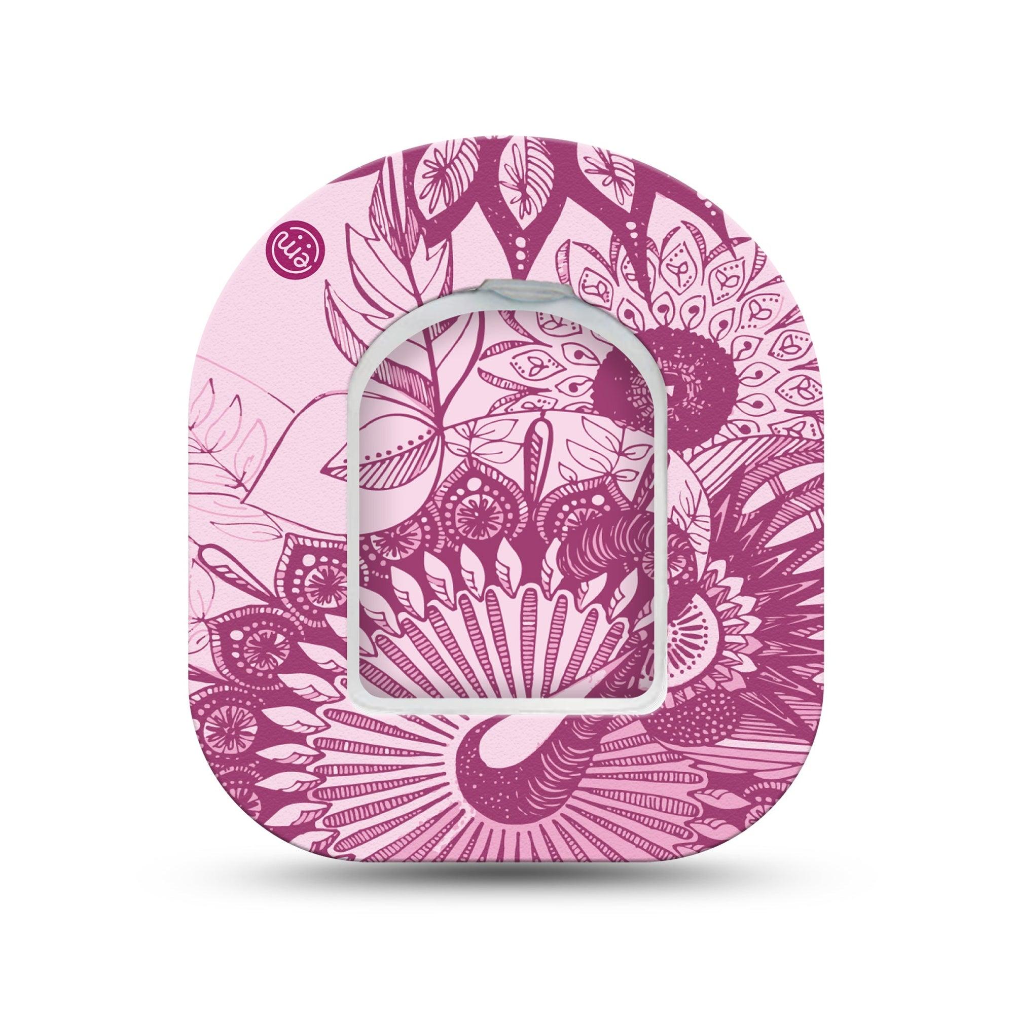 ExpressionMed Magenta Dani Omnipod Surface Center Sticker and Mini Tape Pink Floral Inspired Vinyl Sticker and Tape Design Pump Design