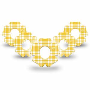 ExpressionMed yellow gingham Dexcom G7 and Dexcom Stelo Glucose Biosensor System Flower, 5-Pack Retro yellow plaid Vinyl Graphics for Continuous Glucose Monitor