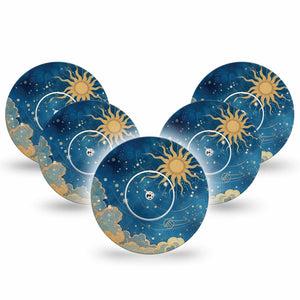 ExpressionMed Mystic Skies Freestyle Libre, Libre 2 Plus, and Abbott Lingo, 5-Pack Tape and 5-Pack Sticker Blue night sky Accessories for Continuous Glucose Monitor