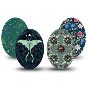 ExpressionMed Muted Mosses Variety Pack Medtronic Guardian Enlite Universal Oval, 4-Pack Tape Variety, Textured Florals, Plaster CGM Design